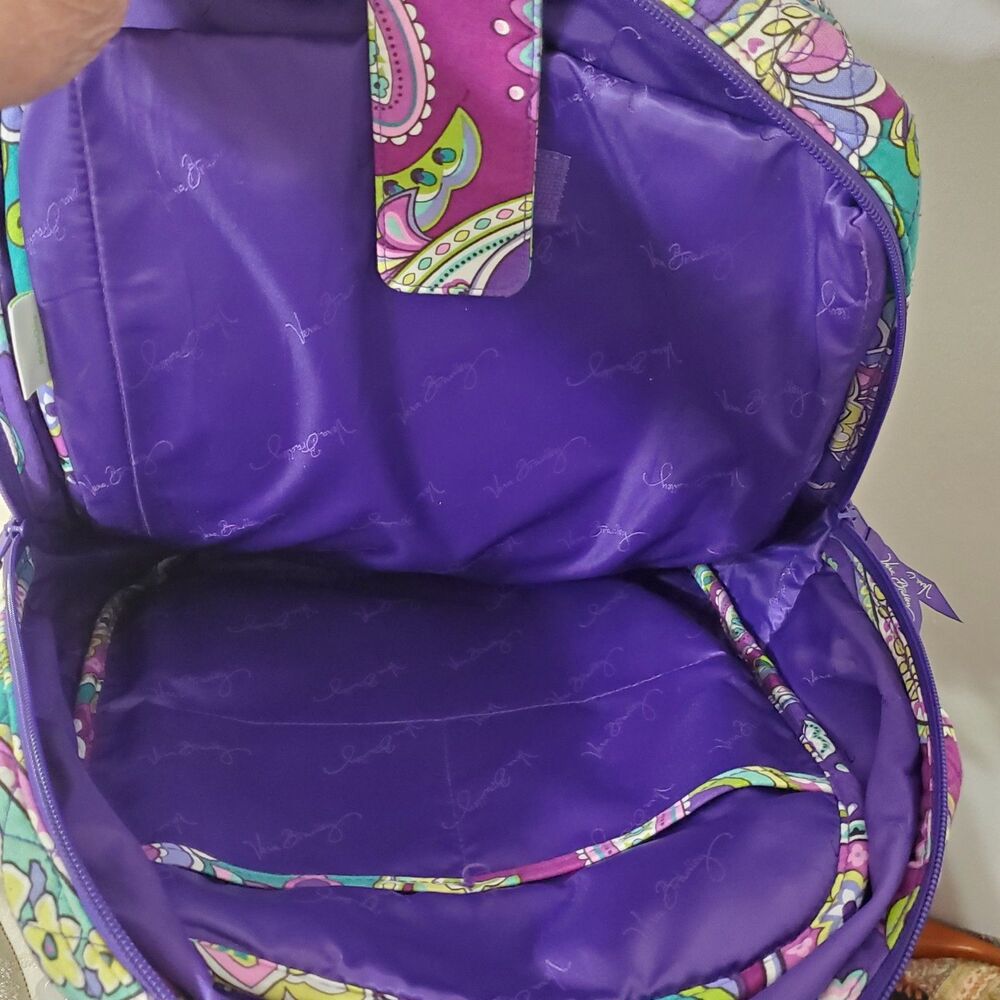 Vera Bradley Campus Backpack Quilted Bookbag Purple Heather Paisley - Picture 3 of 6